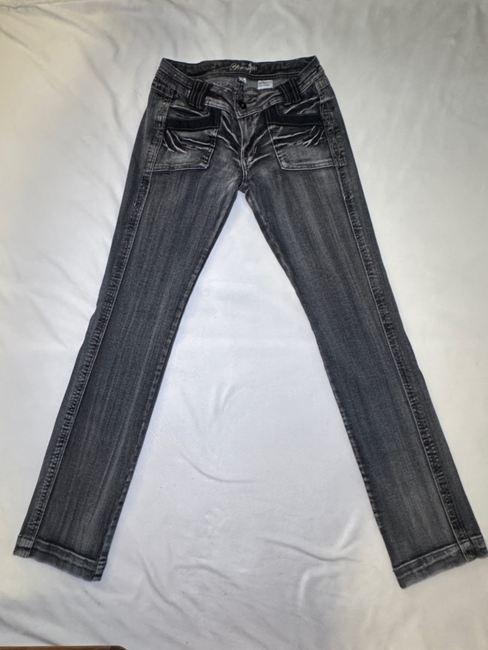 Y2K Younique Jeans Gray Low Rise Straight-Leg  Bootcut Embroidered Pocket Jeans